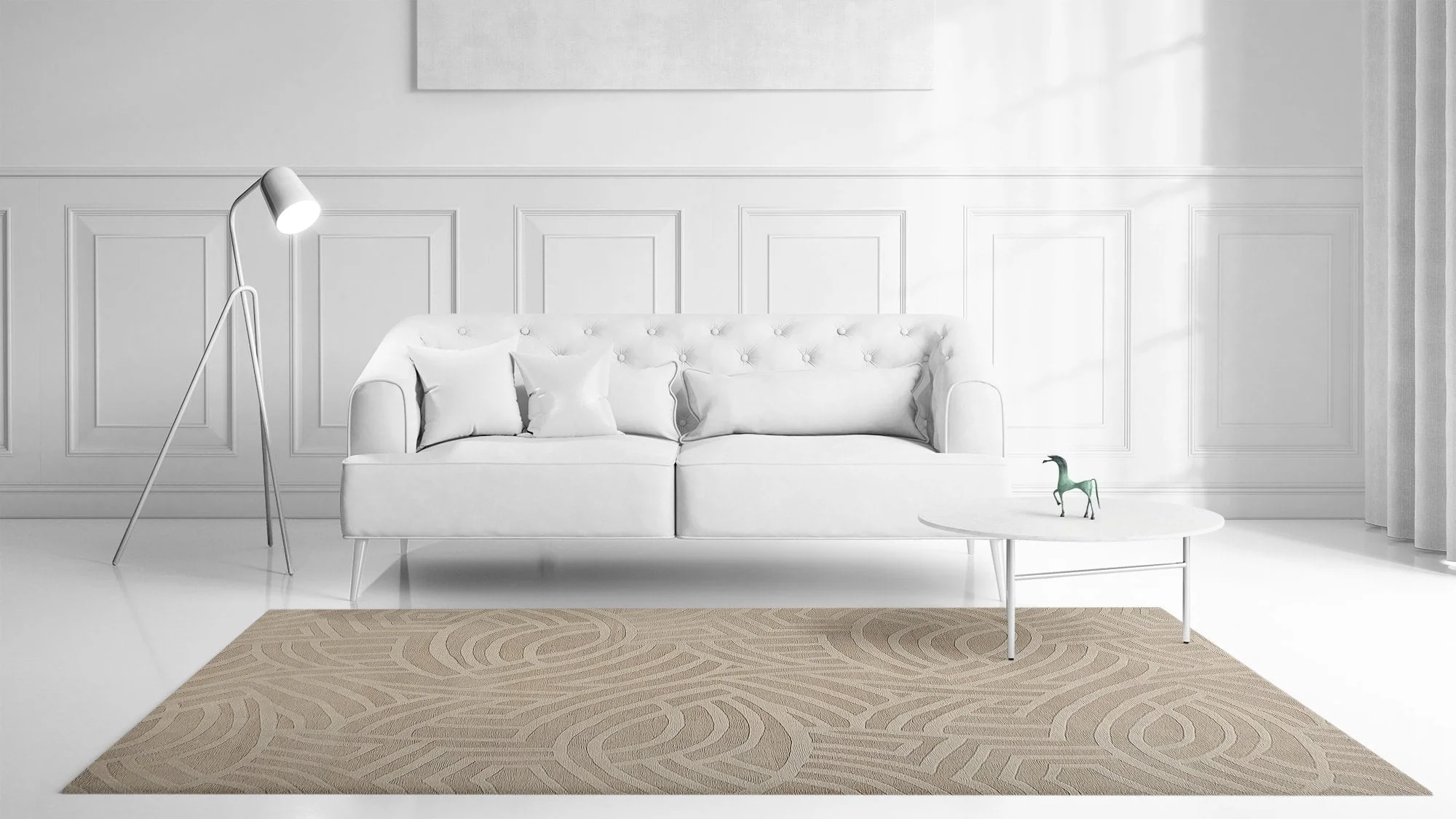 NN - Fish - Tibetan 80 knot Beige - 300*250 - 2.5m X 3m - Mae Rugs Template - Front View-Recovered a bedroom with a bed and furniture in a room