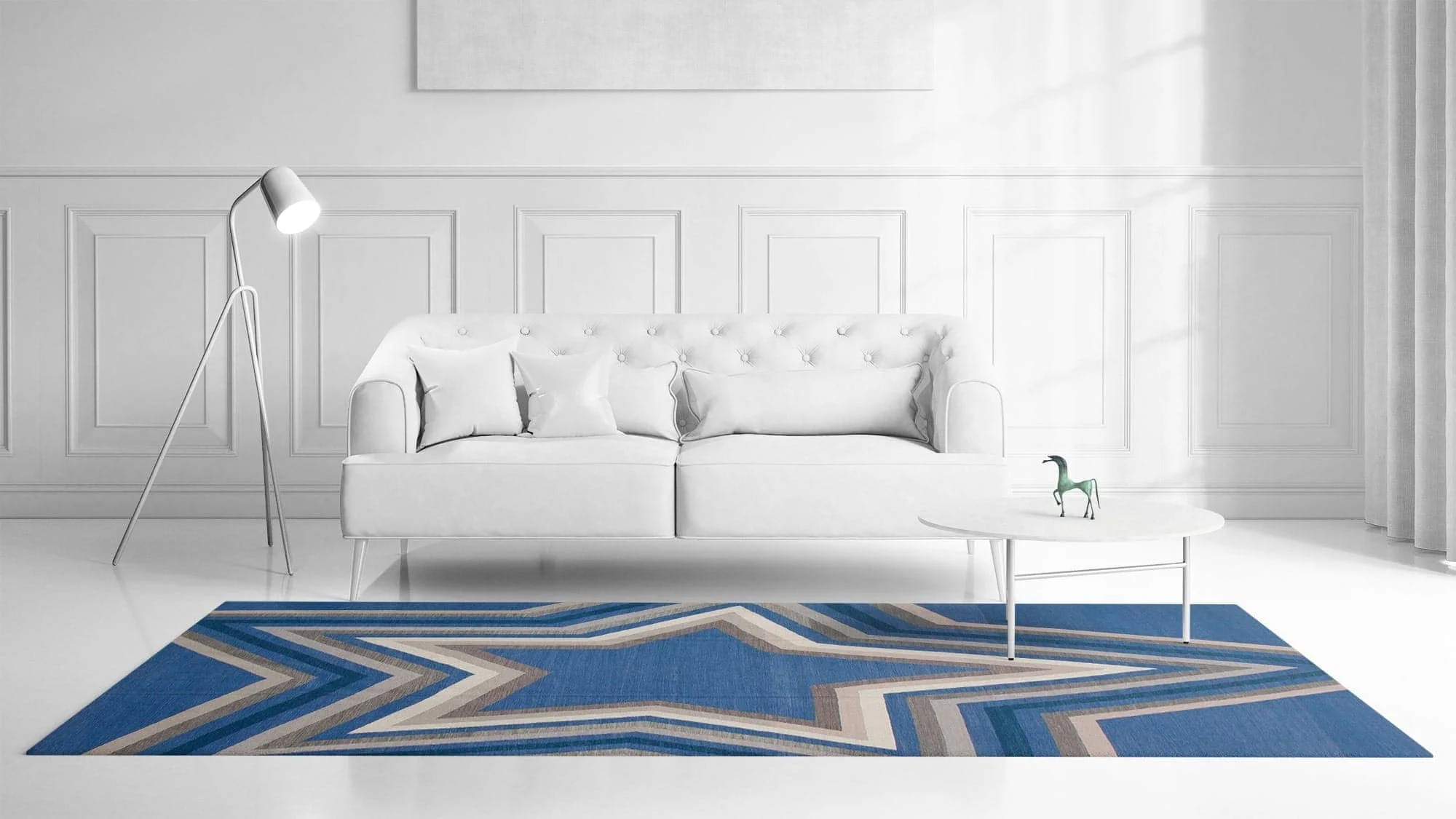 kelim - star - blue Nn 3.50 x 2.50m - Mae Rugs Template - Front View The Blue Star - Image 1