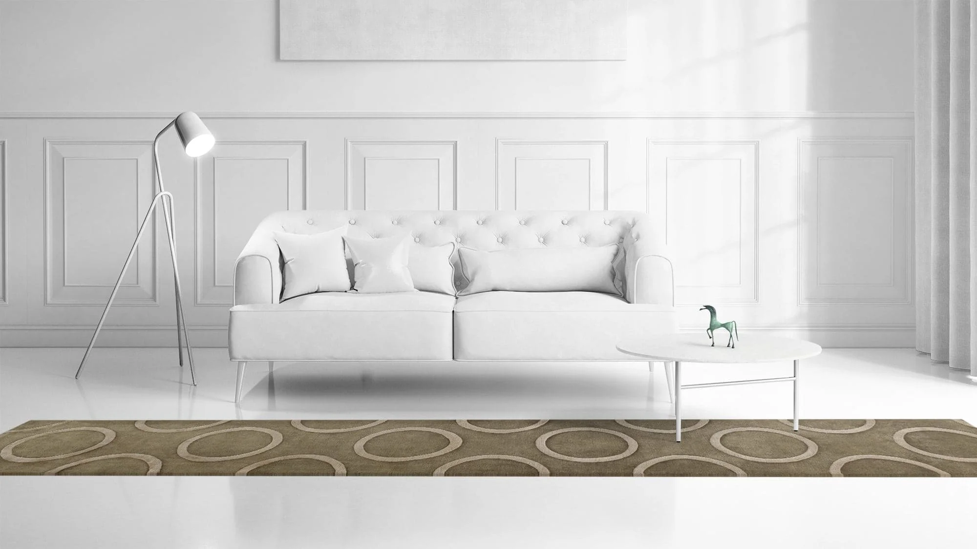 3086 - himalaya - raised circles green - 5.68 x 0.80m - 6m X 0.85m - Mae Rugs Template - Front View a vintage photo of a living room