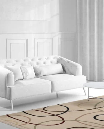 a living room filled with furniture and a large window